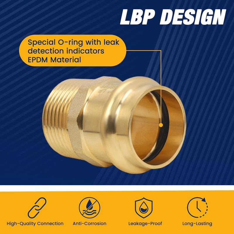 Abbiemo 5PCS 1 inch Propress x 1 inch NPT Male Adapter Pressure Copper Fitting ProPress Connect to Male NPT Pipe Lead-Free - Image 4